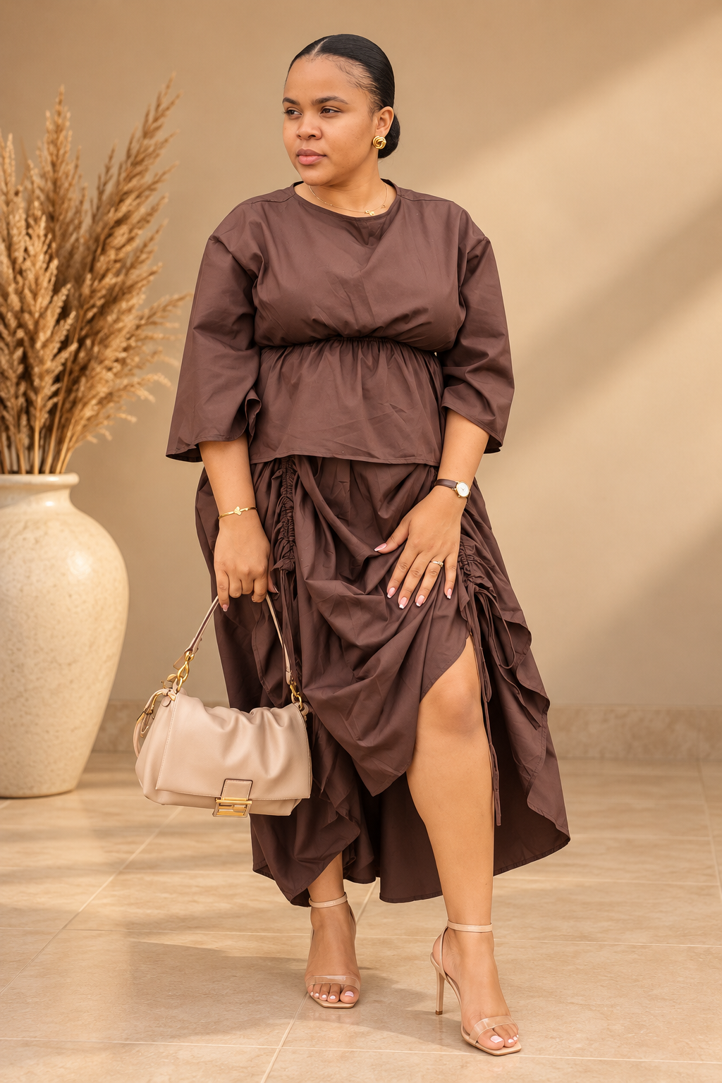 Drapped 2 piece Cocoa Muse - Image 1